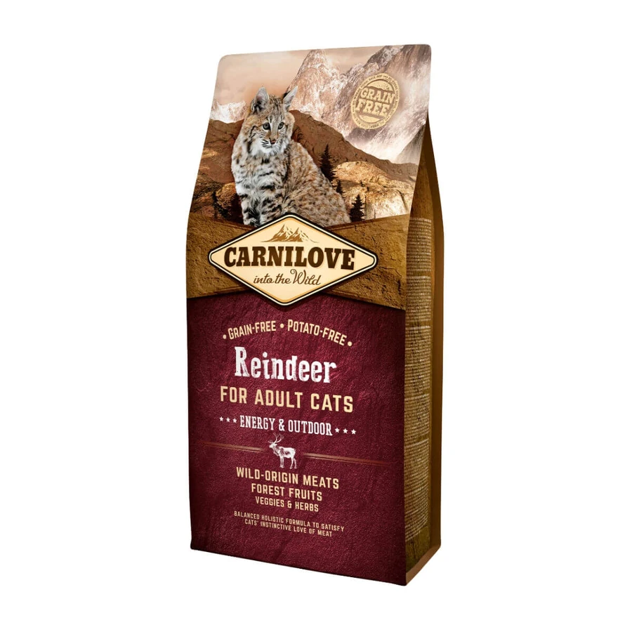 CARNILOVE Energy & Outdoor, Ren, getreidefreies Trockenfutter für Katzen mit Freigang und hoher Aktivität, 400g