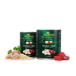 NUEVO Chicken, Beef and Calcium, XS-XL, canned wet food for junior dogs, (pate), 400g
