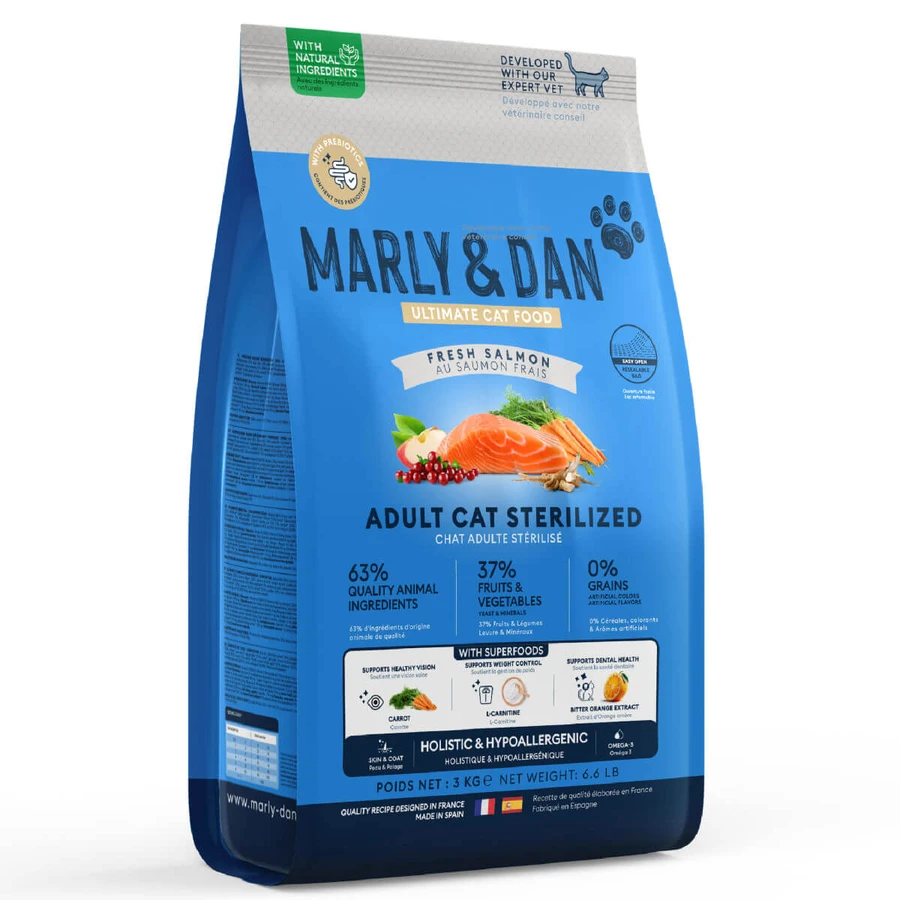 MARLY&DAN Sterilized , Łosoś, sucha, bezzbożowa karma dla kotów sterylizowanych, 400g: ceny i cechy