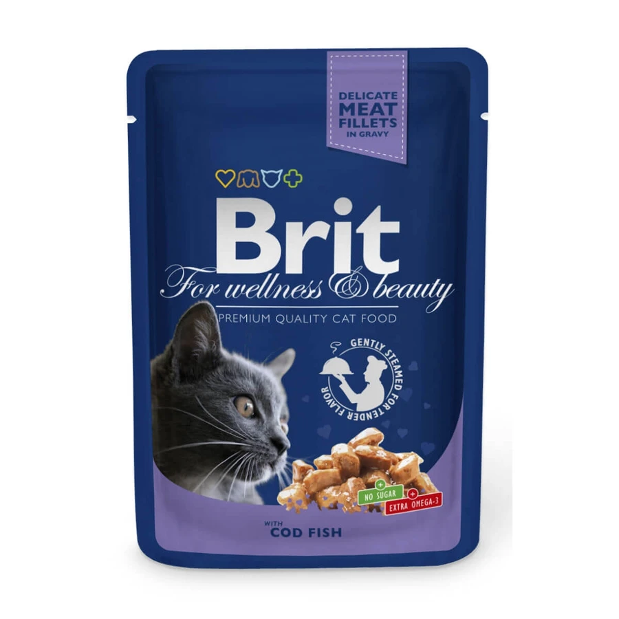 BRIT Premium, Cabillaud, sachet de nourriture humide pour chats, (en sauce), 100g