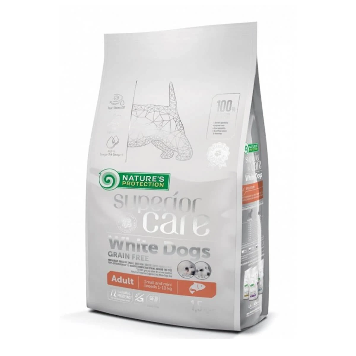 NATURES PROTECTION Superior Care Superior Care White Dogs Small&Mini, Lachs, getreidefreies Hundetrockenfutter, Reduzierung von braunen Flecken bei