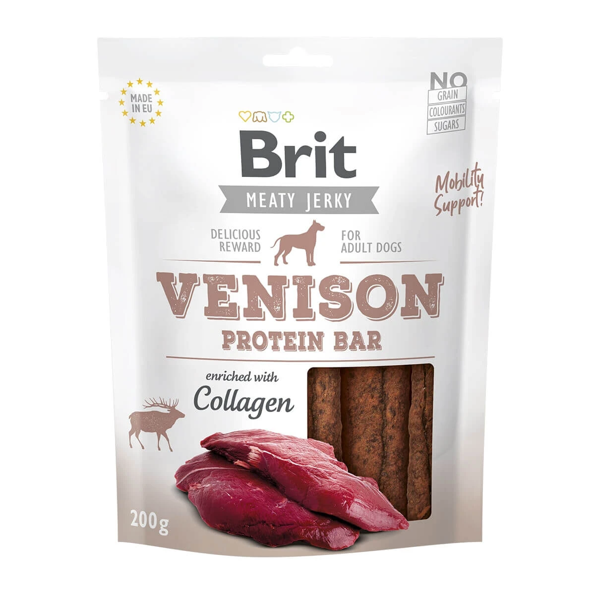 BRIT Jerky Hirschfleisch Protein Riegel, Hundeleckerli, Hirschfleisch Protein Riegel, 200g
