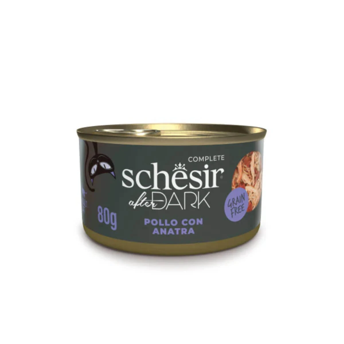 SCHESIR After Dark, Huhn und Ente, getreidefreies Katzennassfutter in Dosen, (in Suppe), 80g