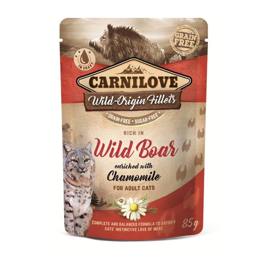 CARNILOVE, Wild Boar Fillet with Chamomile, sachet grain-free wet cat food, (in sauce), 85g