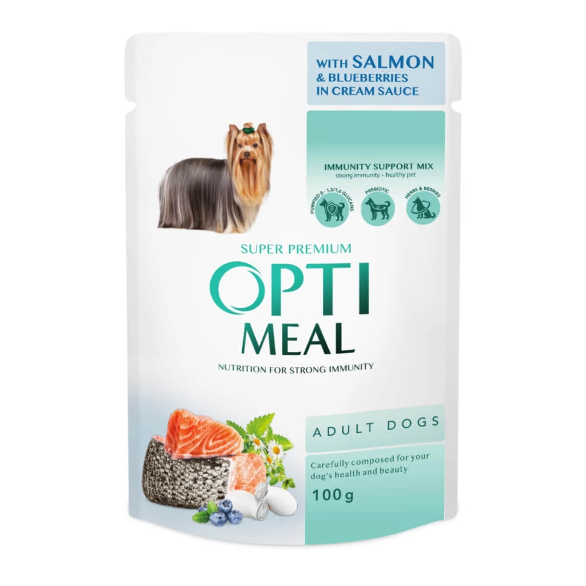 OPTIMEAL, XS-XL, Lachs und Cranberry, Beutel Nassfutter für Hunde, (in Sauce), 100g