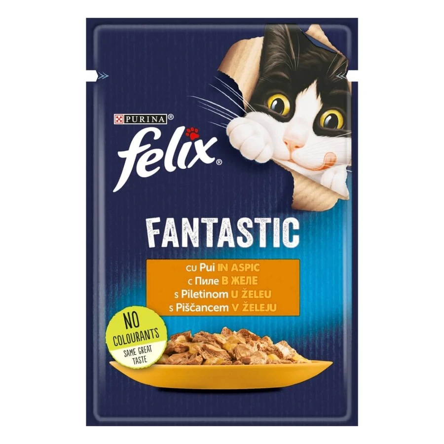 PURINA Felix Fantastic, Poulet, sachet de nourriture humide pour chats, (en aspic), 85g