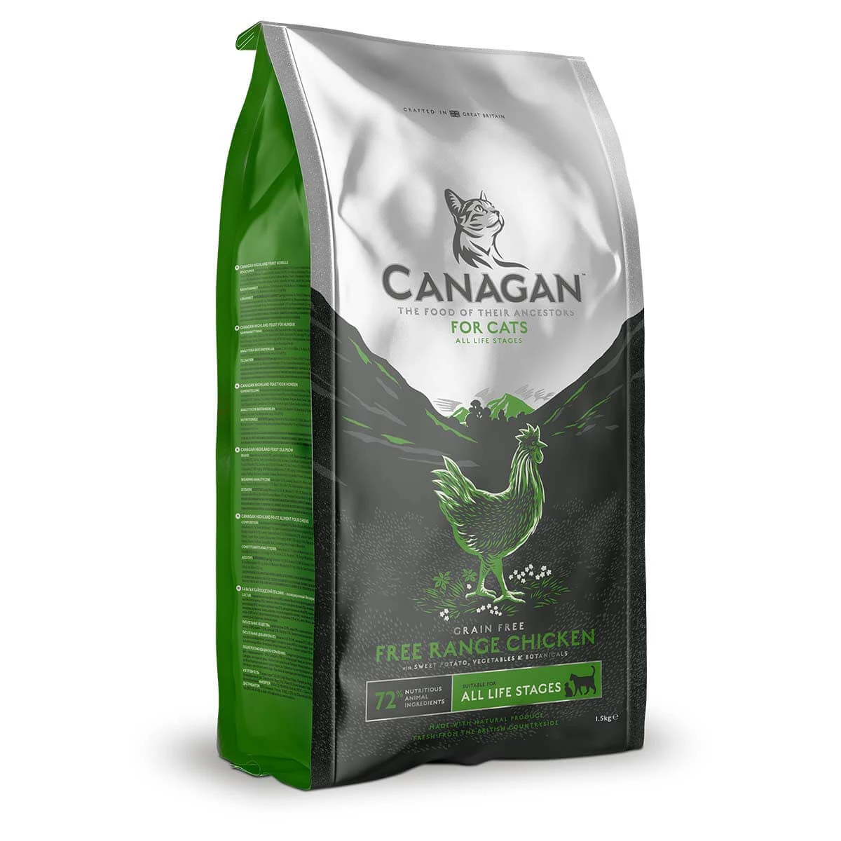 CANAGAN Free Range Chicken, Huhn, getreidefreies Trockenfutter für junge und ausgewachsene Katzen, 1,5 kg