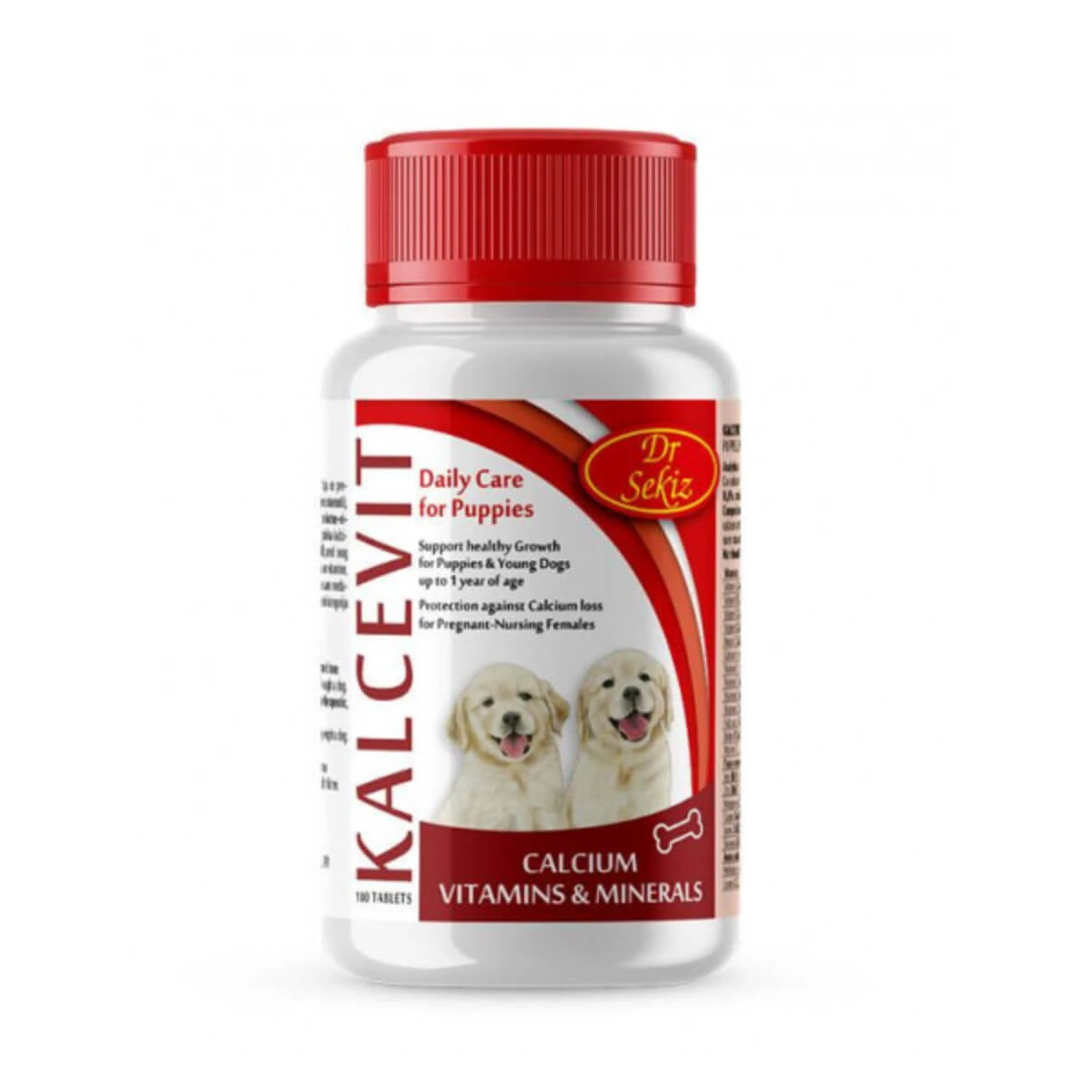 DR. SEKIZ Kalcevit, XS-XL, Multivitamin für junge und erwachsene Hunde, Flasche, 100 Tabletten