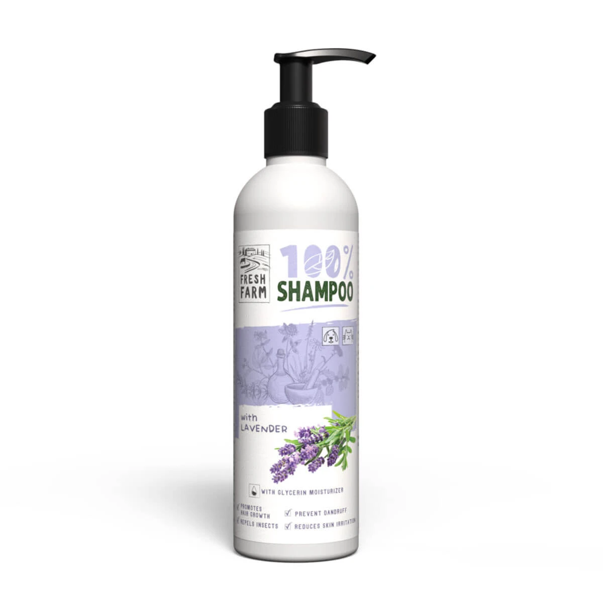 FRESH FARM Lavendel, XS-XL, Hundeshampoo, beruhigend, Flasche, 250ml