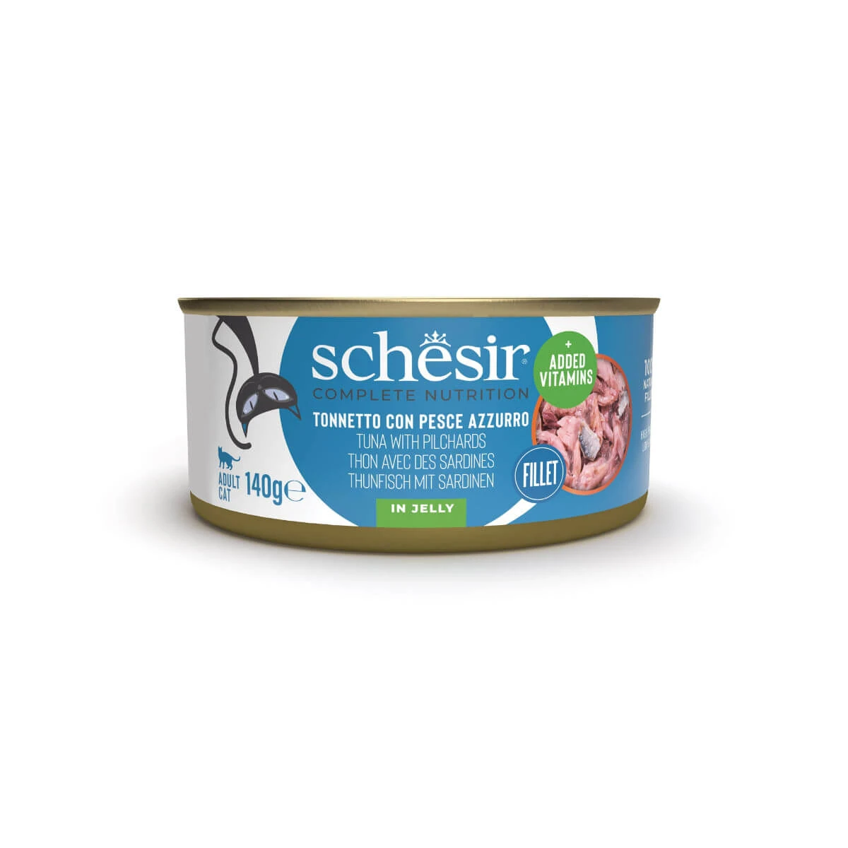 SCHESIR Complete Nutrition, Thunfisch und Sardinen, Katzennassfutter in Dosen, (in Aspik), 140g
