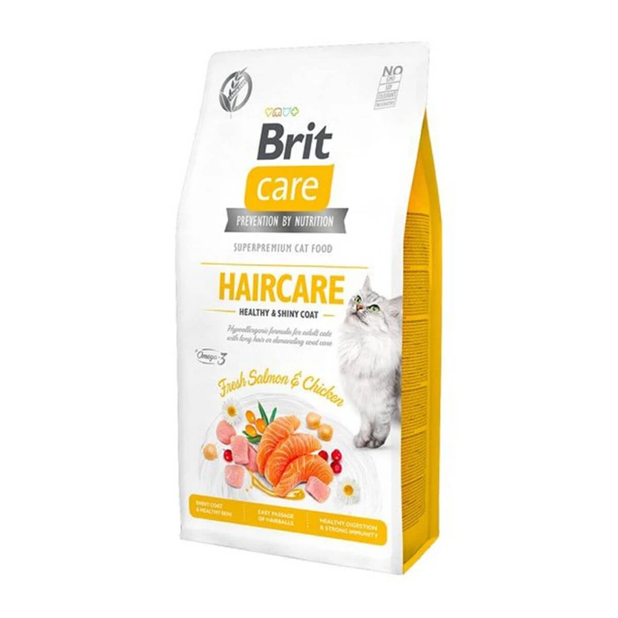 BRIT Care Haircare Healthy & Shiny Coat, Salmone e Pollo, cibo secco per gatti senza cereali, pelle e pelo, 400g