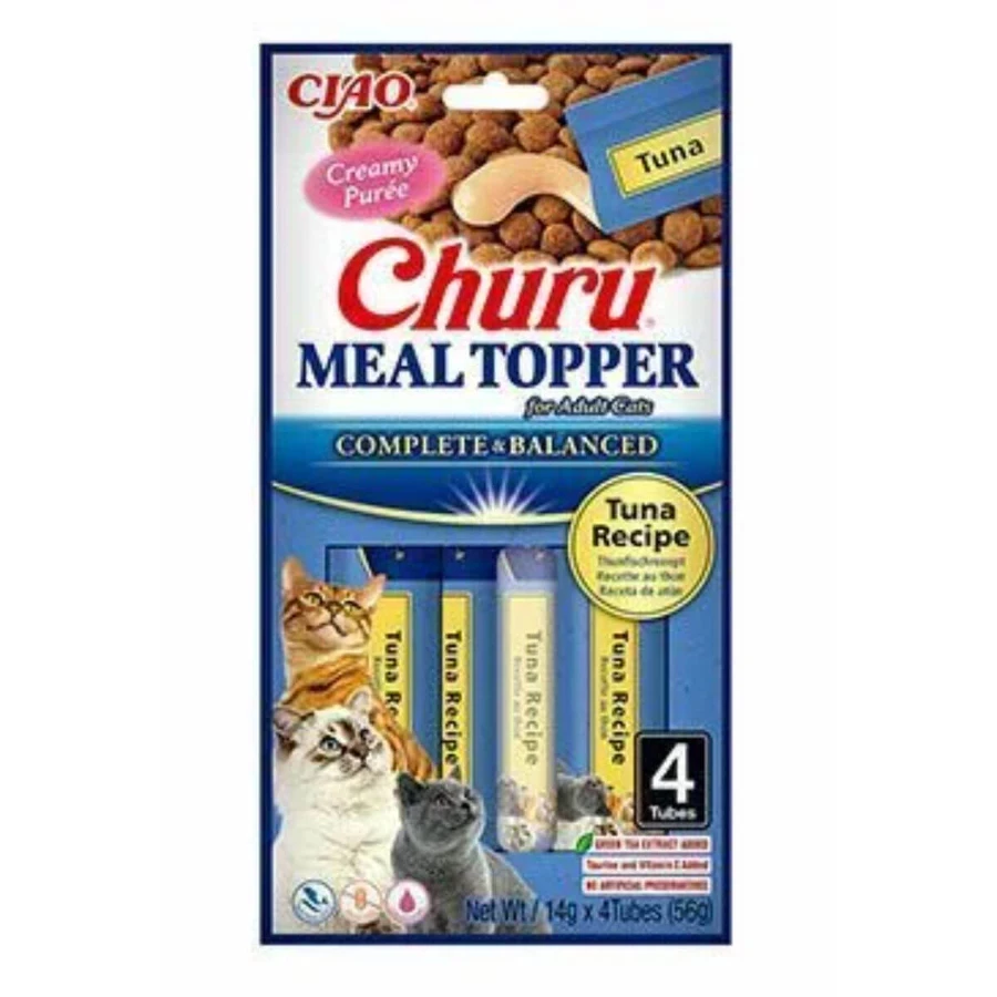 INABA Churu Churu Meal Topper, thon, enveloppe, tube, récompenses sans céréales pour chats, (purée), 56g