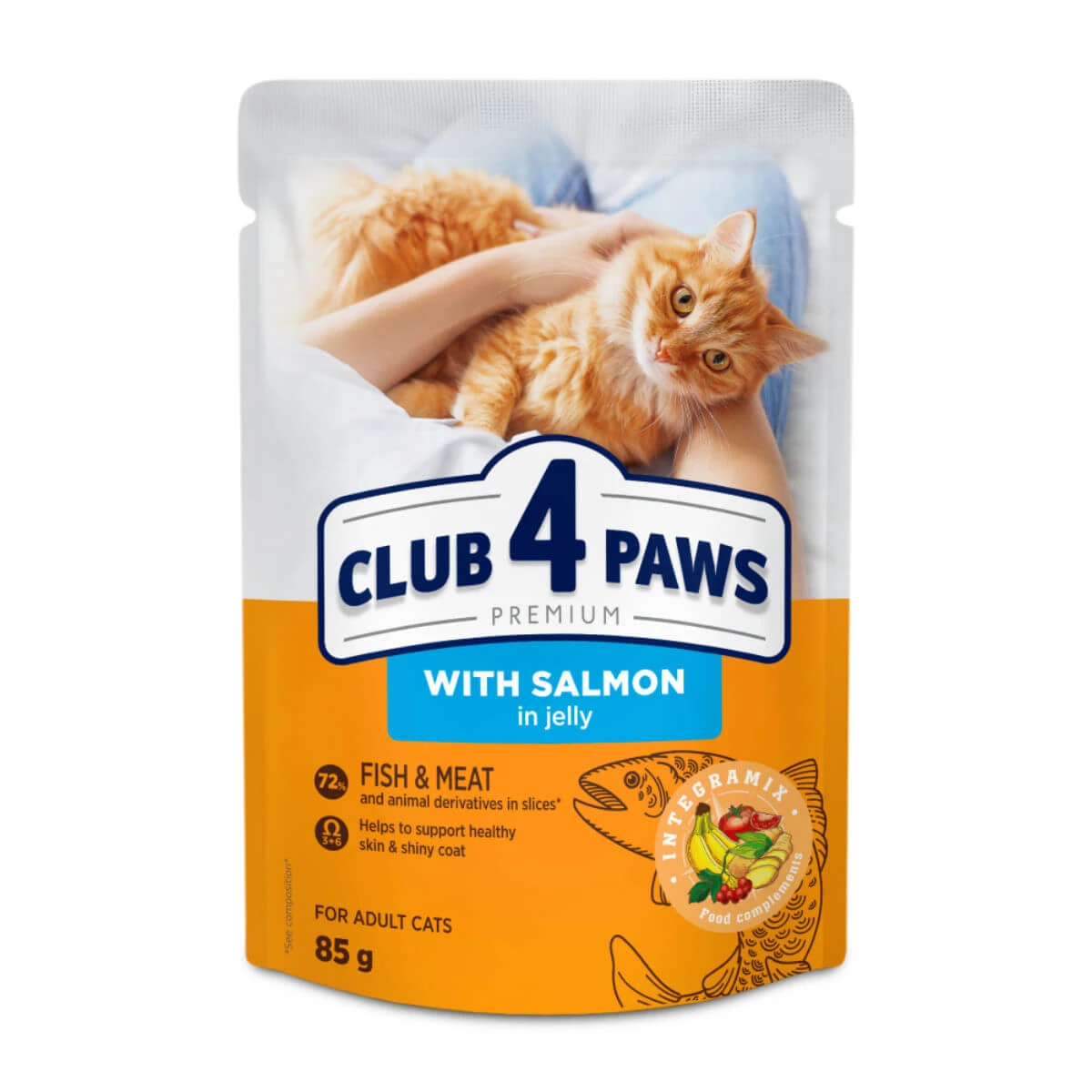 CLUB 4 PAWS, Lachs, Beutel Nassfutter für Katzen, (in Aspik), 85g