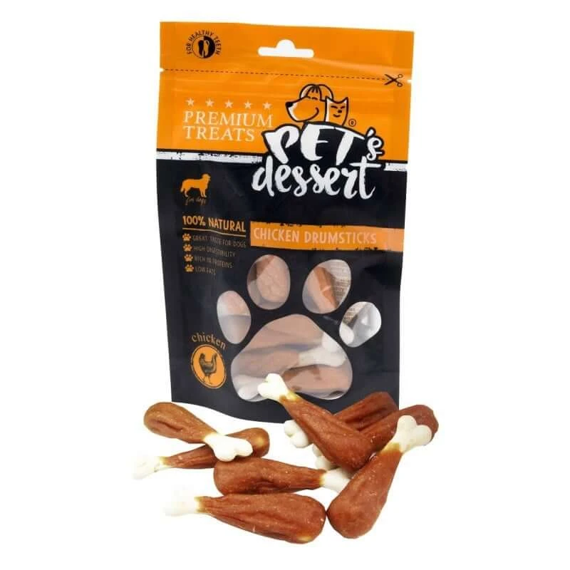 PET'S DESSERT Drumsticks, XS-XL, Huhn, getreidefreier Belohnungsbeutel für Hunde, 80g
