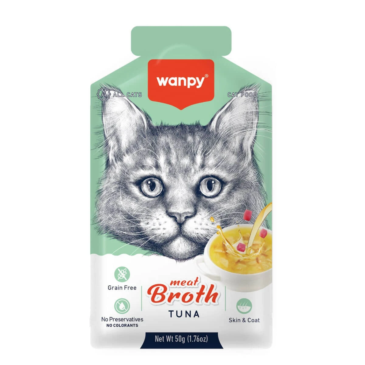 WANPY Fleischbrühe, Thunfisch und Lachs, Beutel Nassfutter für Katzen, (Topping), 50g