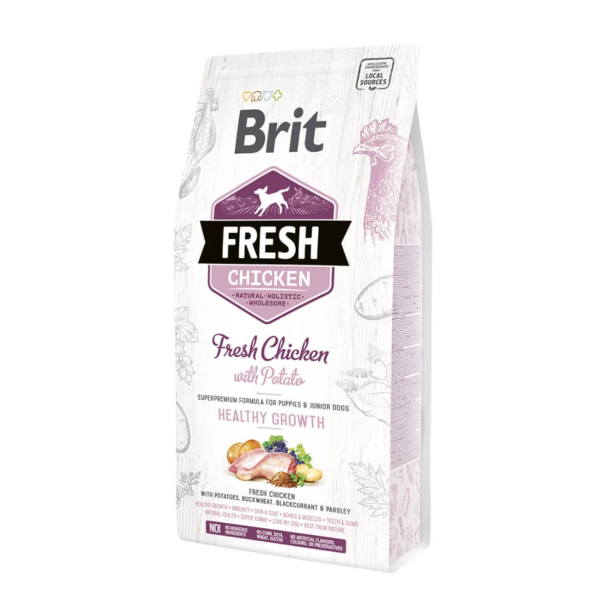 BRIT Fresh Fresh Healthy Growth Puppy & Junior S-XL, Huhn mit Kartoffel, getreidearmes Trockenfutter für junge Hunde, 2,5 kg