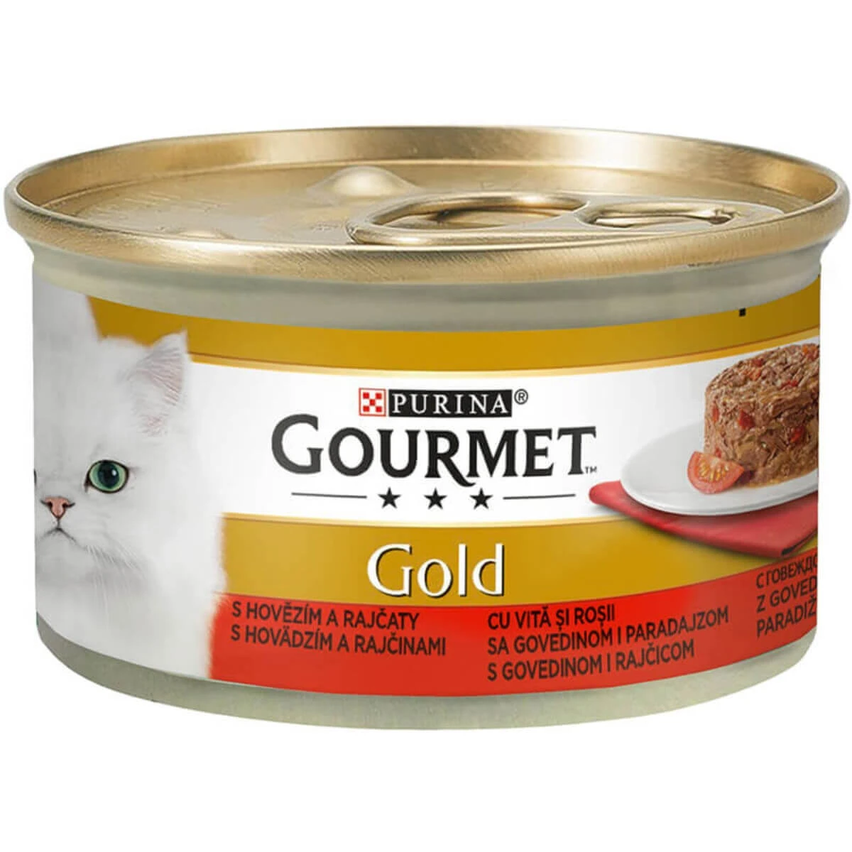 PURINA Gourmet Gourmet Gold Savoury Cake, Rindfleisch mit Tomaten, feuchtes Katzenfutter in Dosen, (Fleischstücke), 85g