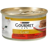 PURINA Gourmet Gold Pastel Salado, Ternera con Tomate, comida húmeda en lata para gatos, (trozos de carne), 85g