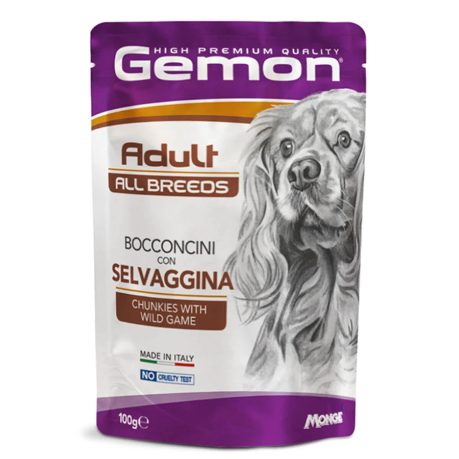 GEMON All Breeds, XS-XL, Hunted, sachet de nourriture humide sans céréales pour chiens, (en aspic), 100g