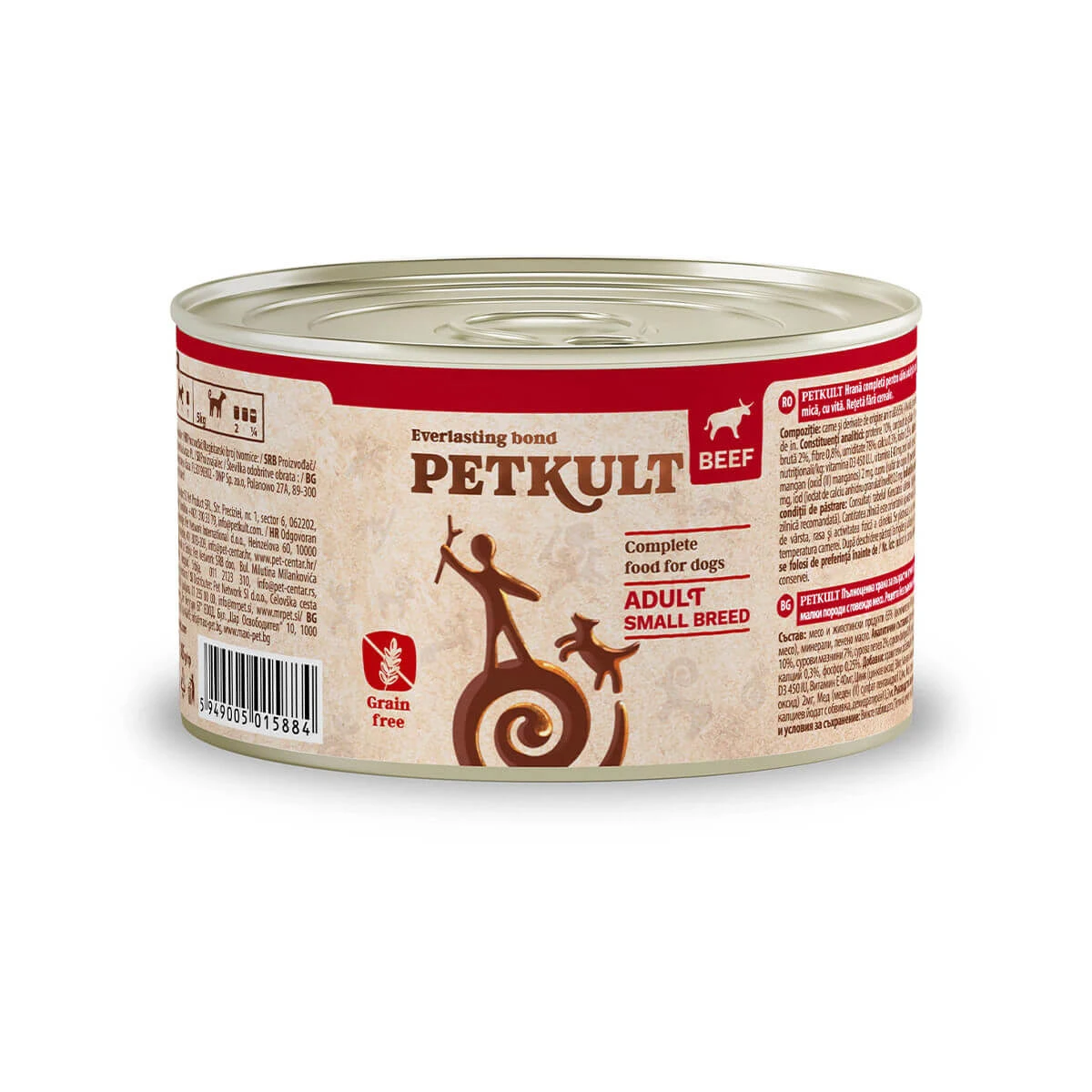 PETKULT Grain Free Mini Adult, Rind, getreidefreies Nassfutter in Dosen für Hunde, 185g