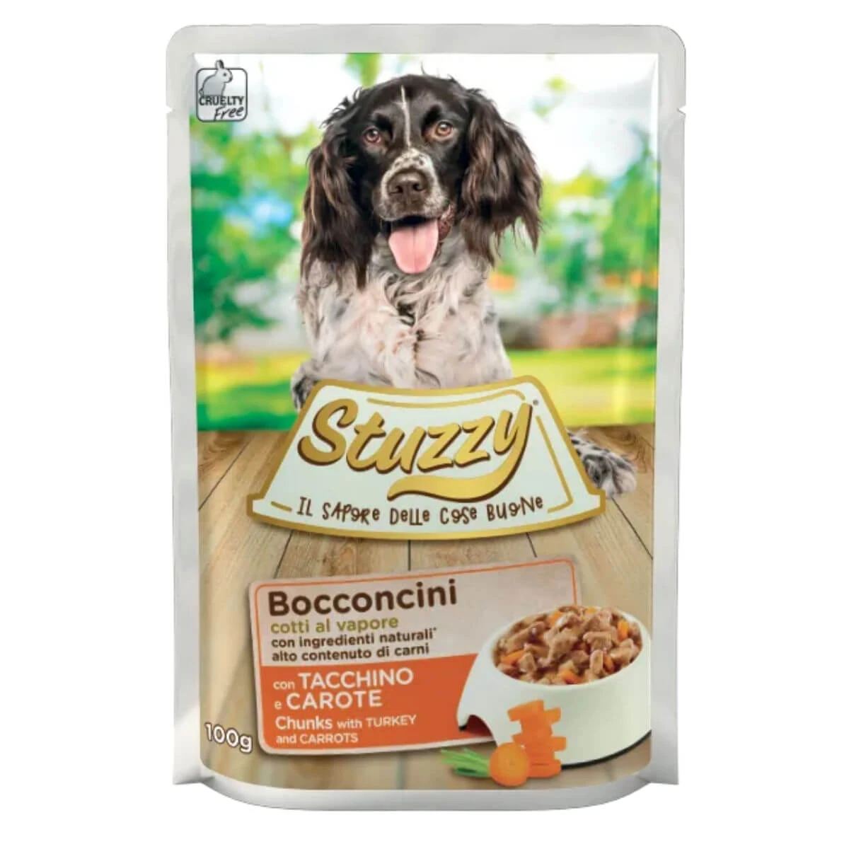 STUZZY Chunks, XS-XL, Truthahn und Karotte, Beutel mit feuchtem Hundefutter, (im eigenen Saft), 100g