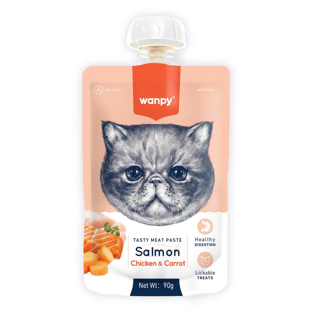 WANPY Tasty Tasty Meat Paste, Lachs und Huhn, Katzenbelohnungsbeutel, (Püree), 90g