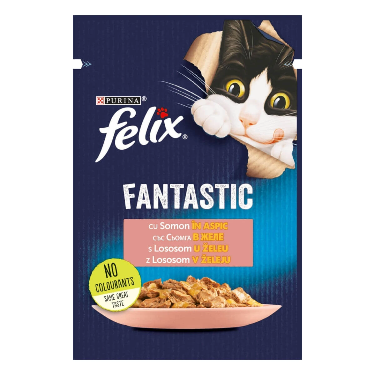 PURINA Felix Fantastic, Lachs, Sachet Nassfutter für Katzen, (in Aspik), 85g