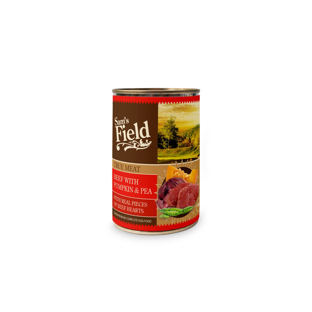 SAM'S FIELD True Meat, XS-XL, Rind und Kürbis, getreidefreies Hundenassfutter in Dosen, (in Aspik), 400g