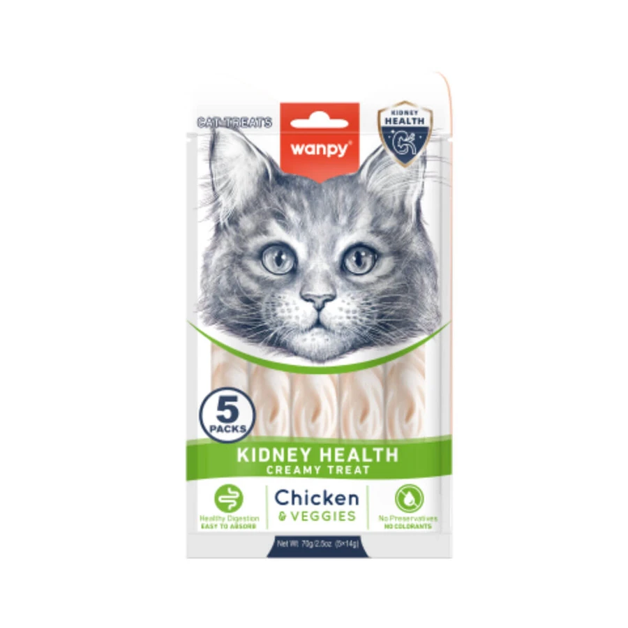 WANPY Kidney Health Creamy Treat, Chicken and Vegetable, sachet récompense fonctionnel pour chats, système rénal, (purée), 70g, 70g