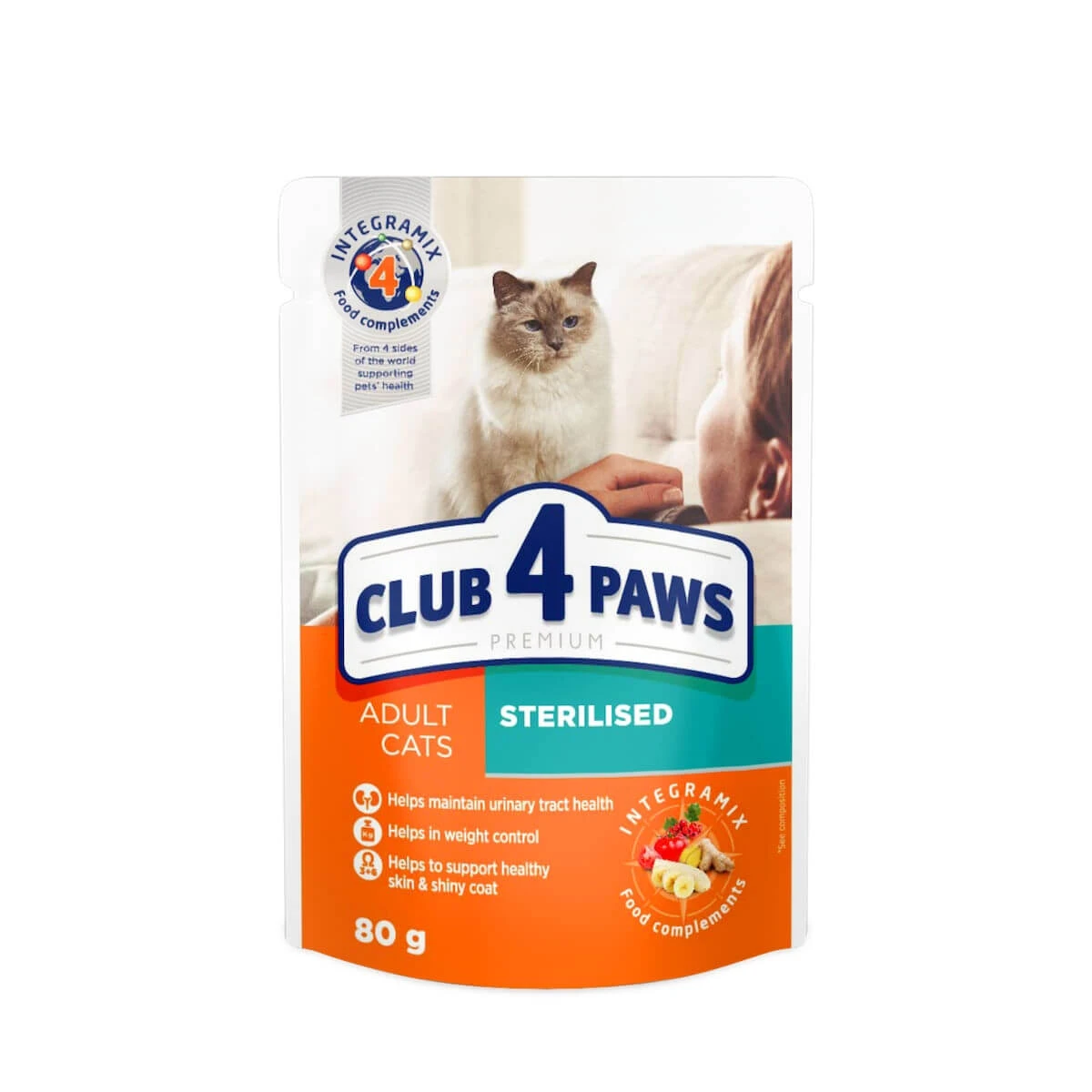 CLUB 4 PAWS Premium Sterilized, Huhn, Sachet Nassfutter für sterilisierte Katzen, 80g