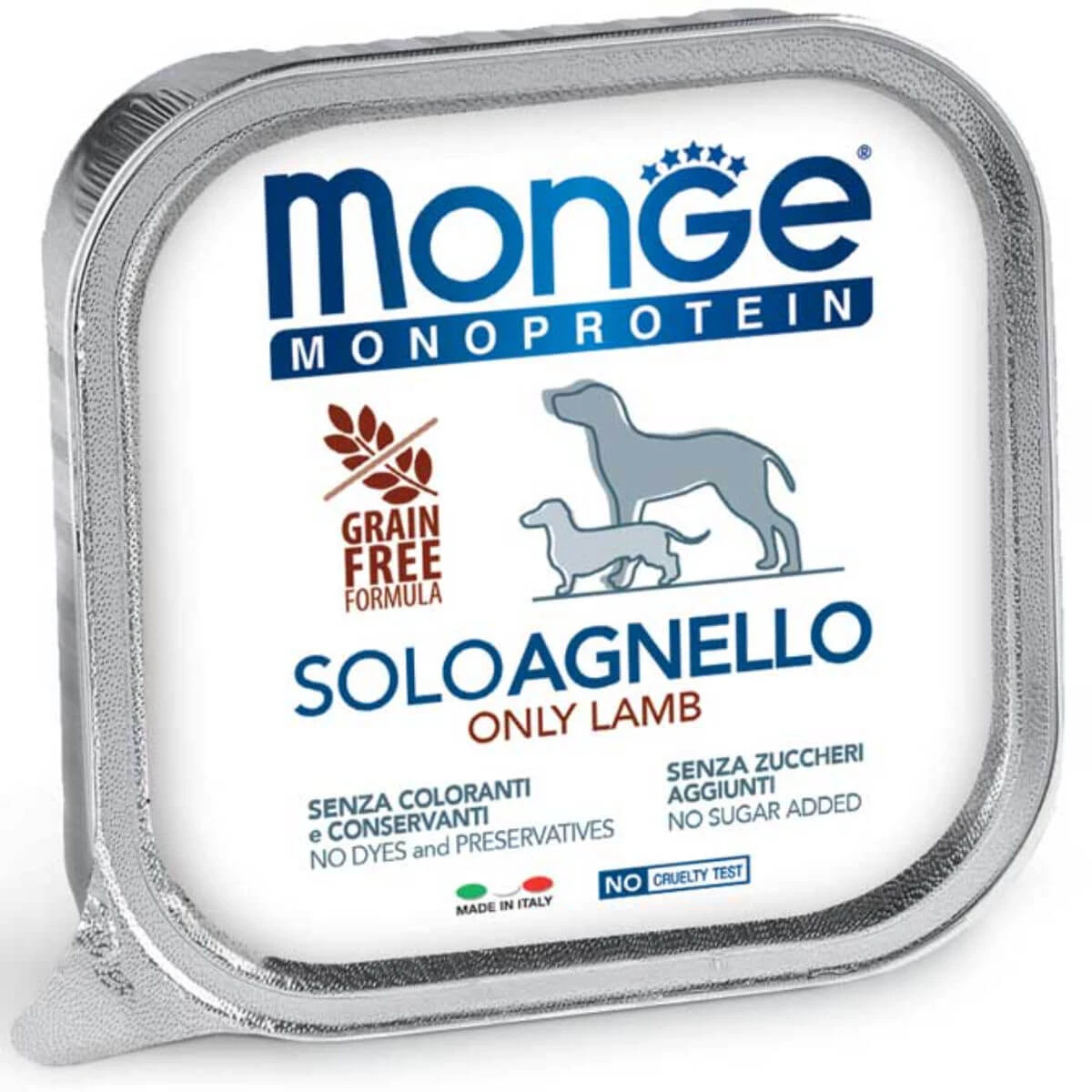 MONGE Monoprotein, XS-XL, Lamm, Schale, getreidefreies Single-Protein-Nassfutter für Hunde, (Pastete), 150g