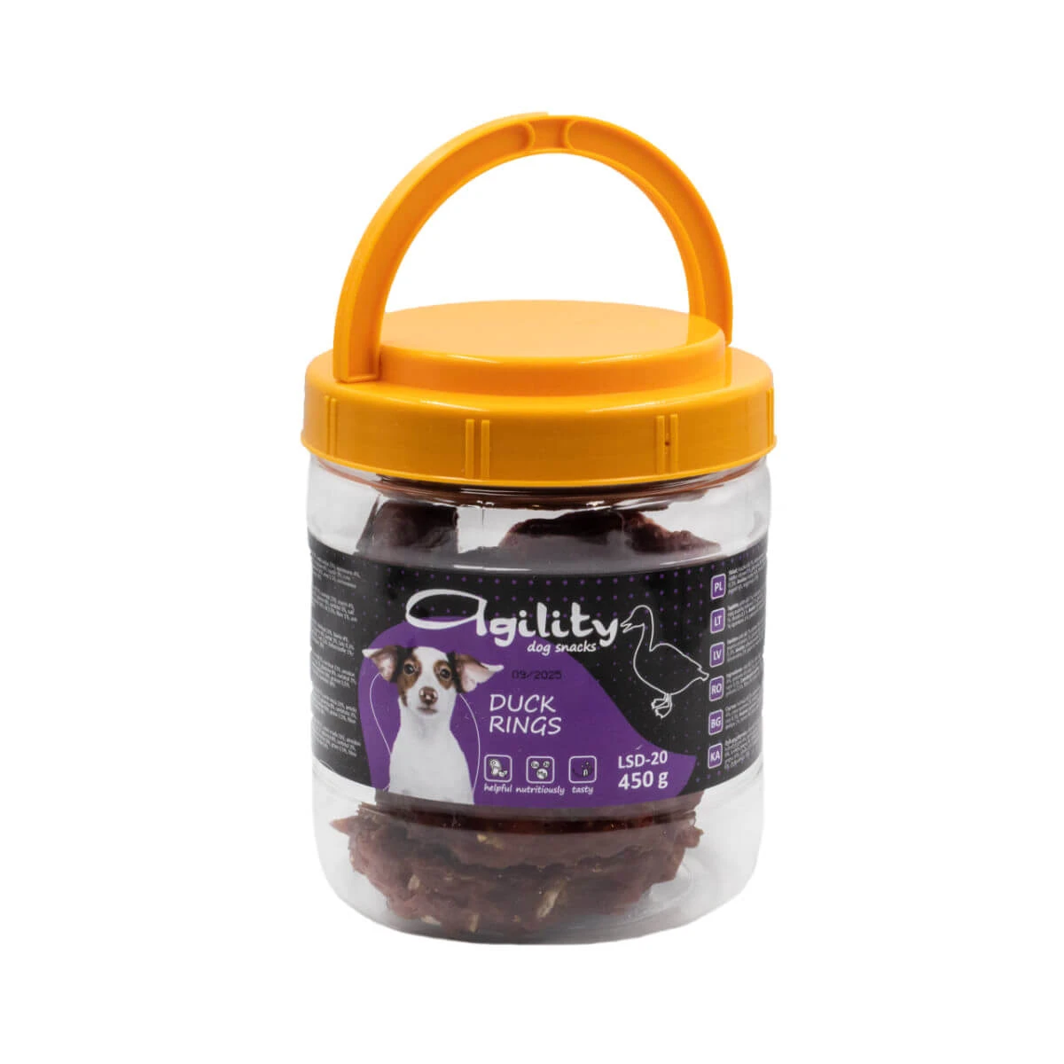 AGILITY Entenhaut, XS-XL, Belohnungseimer für Hunde, 450g