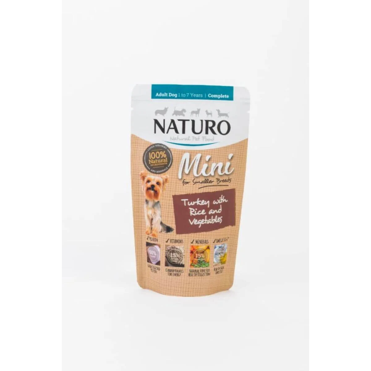 NATURO Mini, XS-S, Truthahn und Reis, Beutel mit feuchtem Hundefutter, (im eigenen Saft), 150g