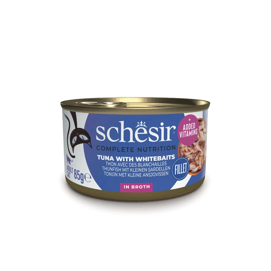 SCHESIR Complete Nutrition, Thunfisch und Sardellen, Katzennassfutter in Dosen, (in Suppe), 85g