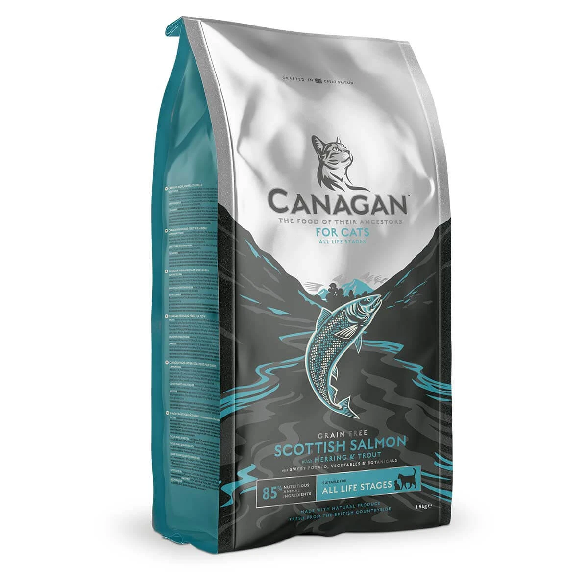 CANAGAN Scottish Salmon, Lachs, getreidefreies Trockenfutter für junge und ausgewachsene Katzen, 4kg
