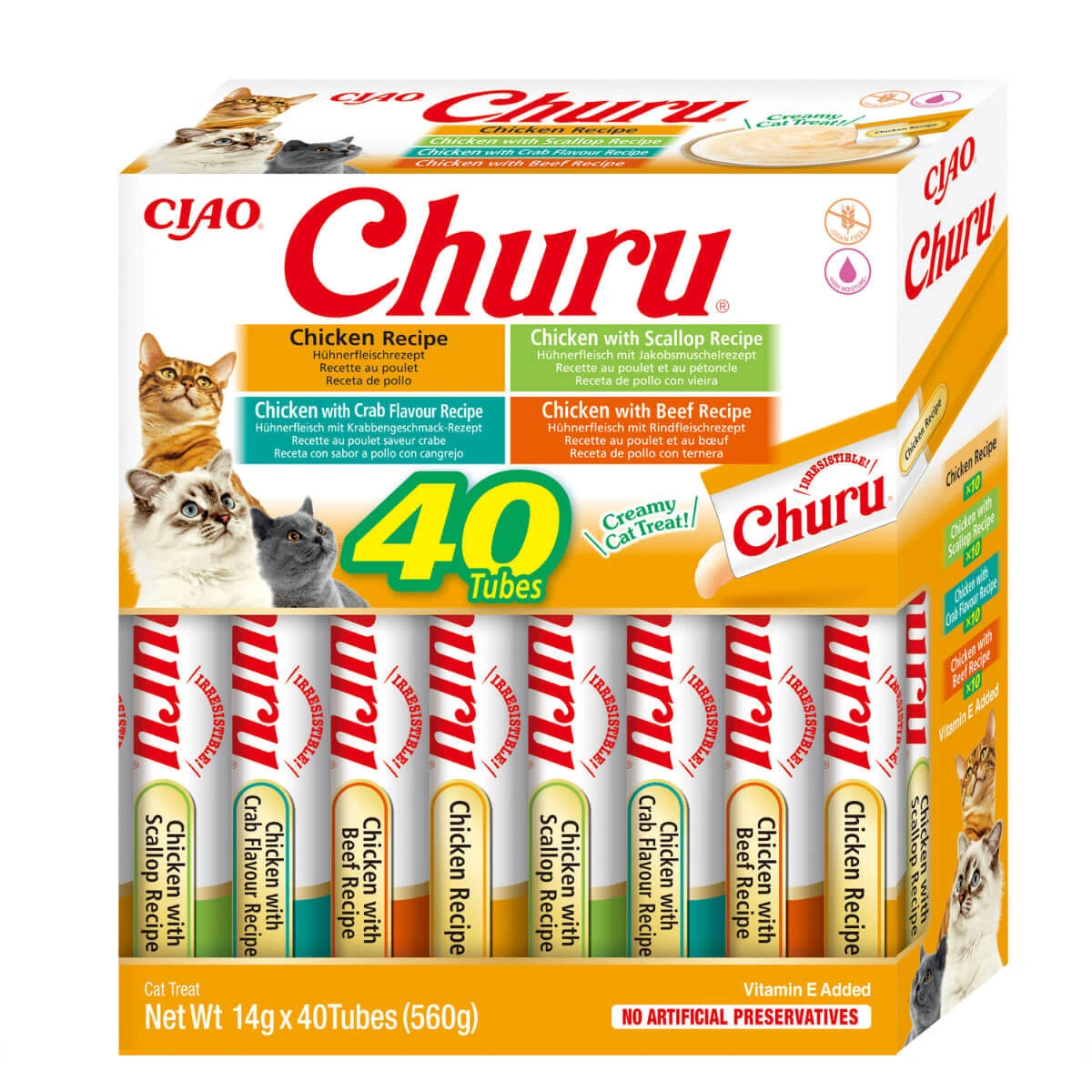 INABA Churu Churu Creamy Varieties, Huhn, getreidefreie Belohnungsbox Katzen, (Püree), 560g