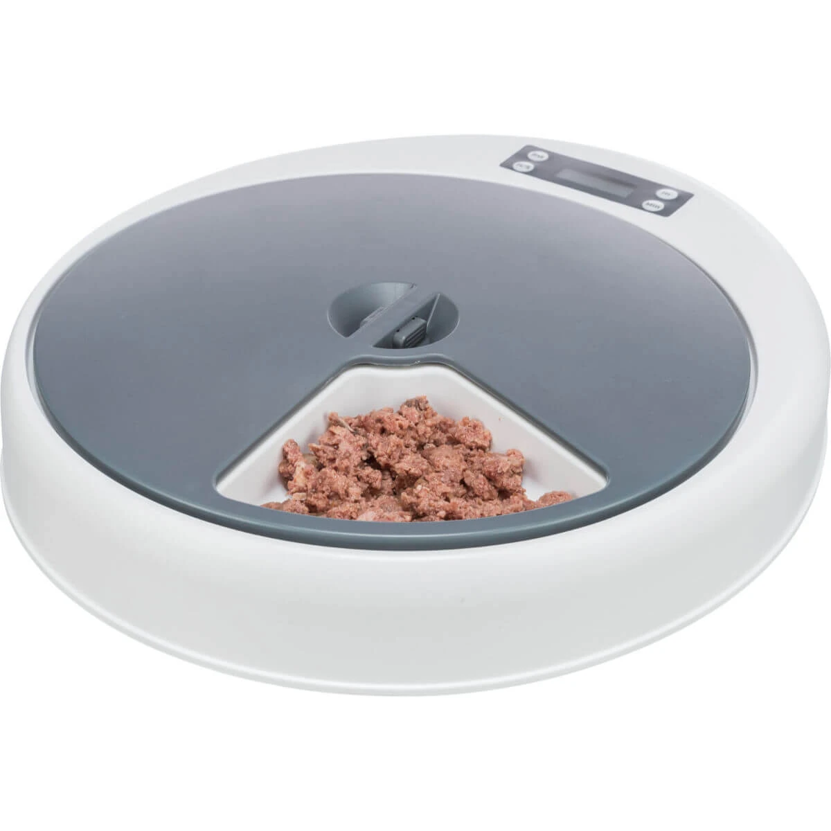 TRIXIE TX5, Futterautomat für Hunde und Katzen, 1 asymmetrischer Napf, programmierbar, Kunststoff, weiß und grau, XS(1,25l, 33x5cm)