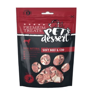 PET'S DESSERT Soft, XS-XL, Vită și Cod, punguță recompense fără cereale câini, 80g