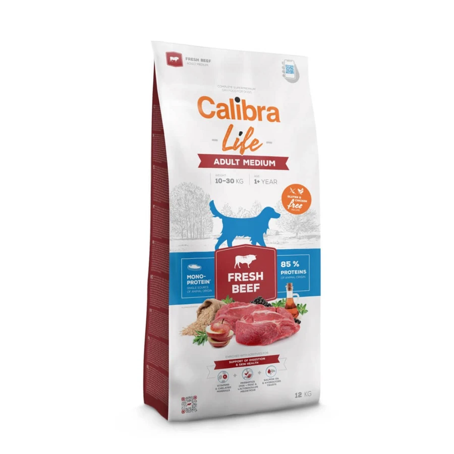 CALIBRA Life Adult Medium Fresh Beef, M, Vită, hrană uscată monoproteică câini, 2.5kg