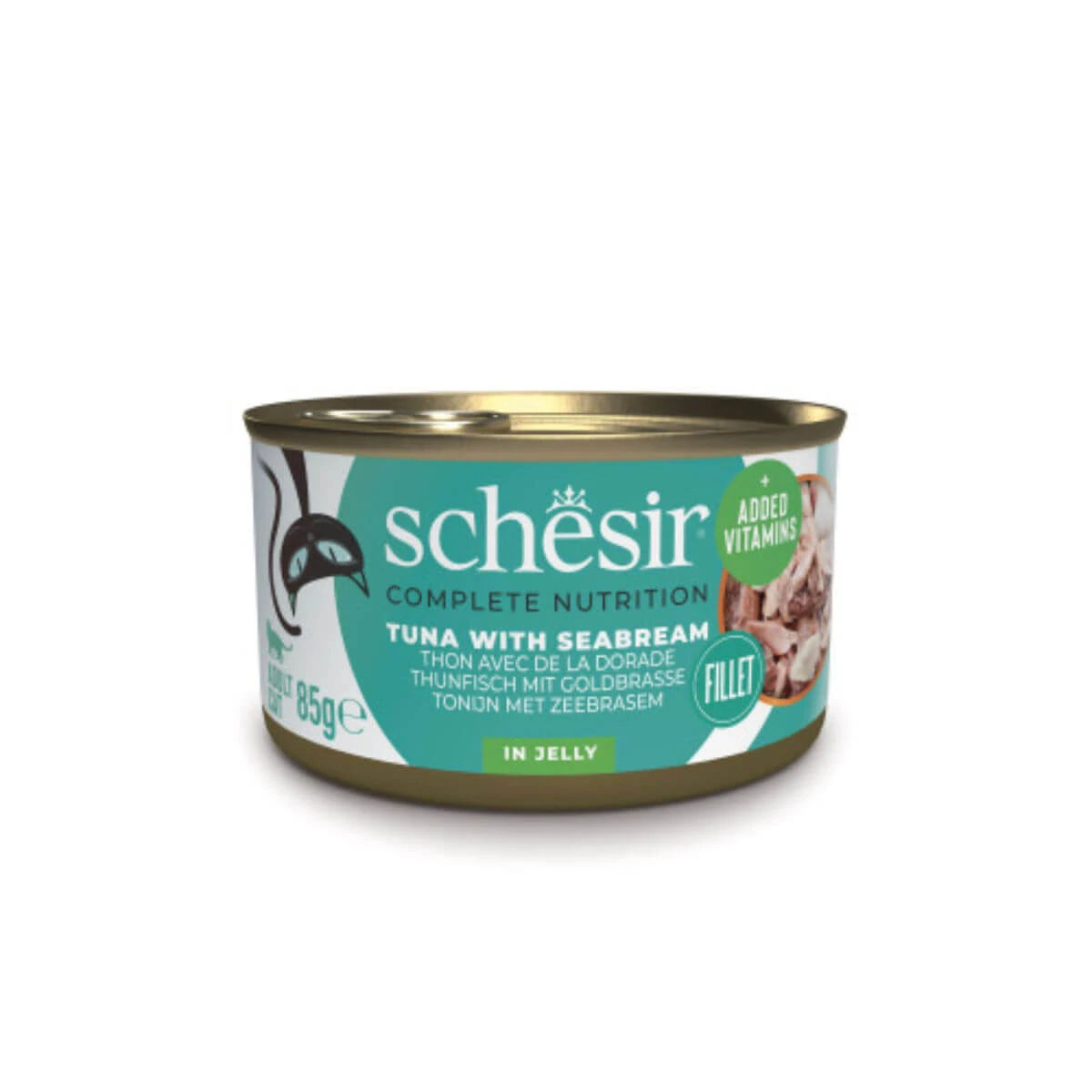 SCHESIR Complete Nutrition, Thunfisch und Seebrasse, Katzennassfutter in Dosen, (in Aspik), 85g