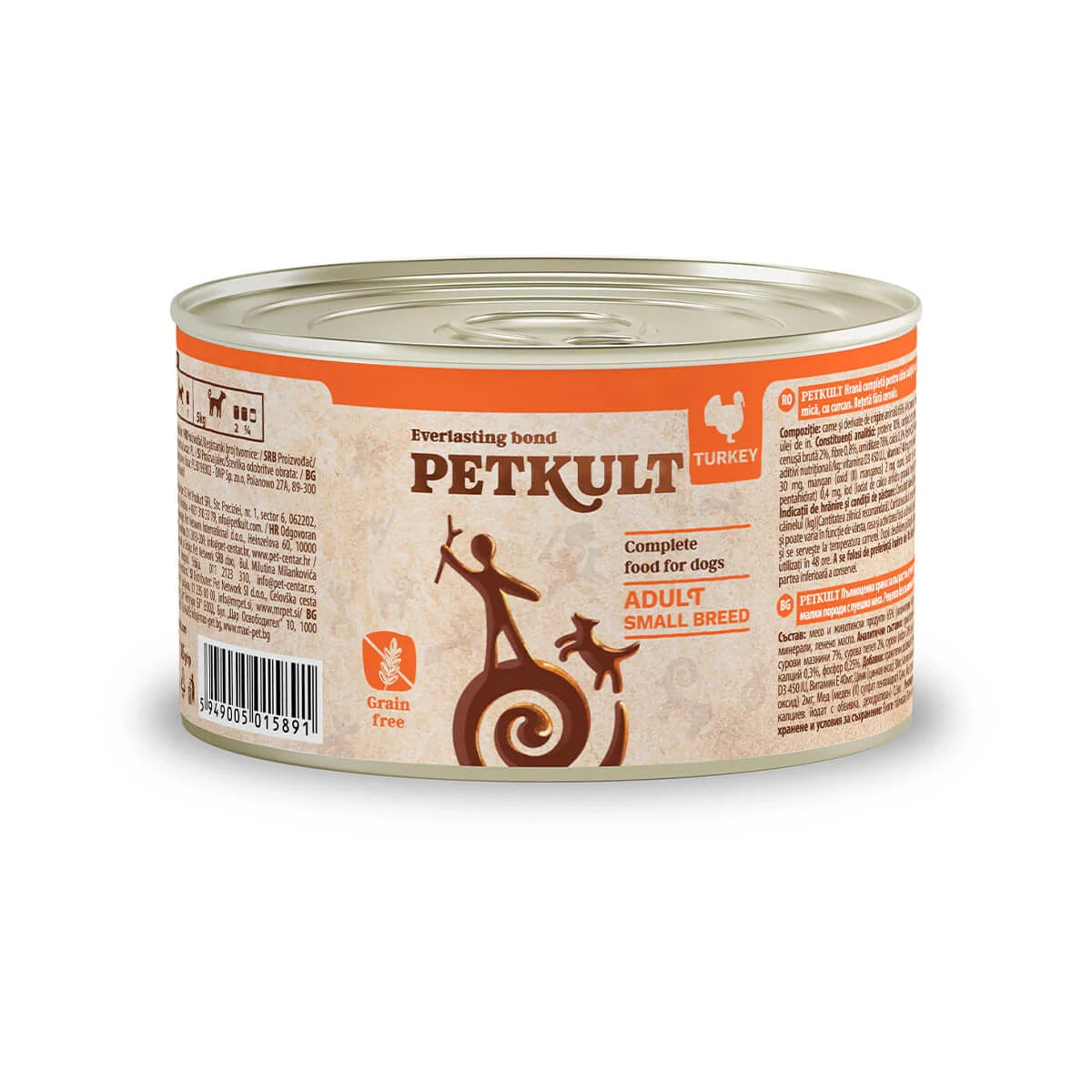 PETKULT Grain Free Mini Adult, Truthahn, getreidefreies Nassfutter in Dosen für Hunde, 185g