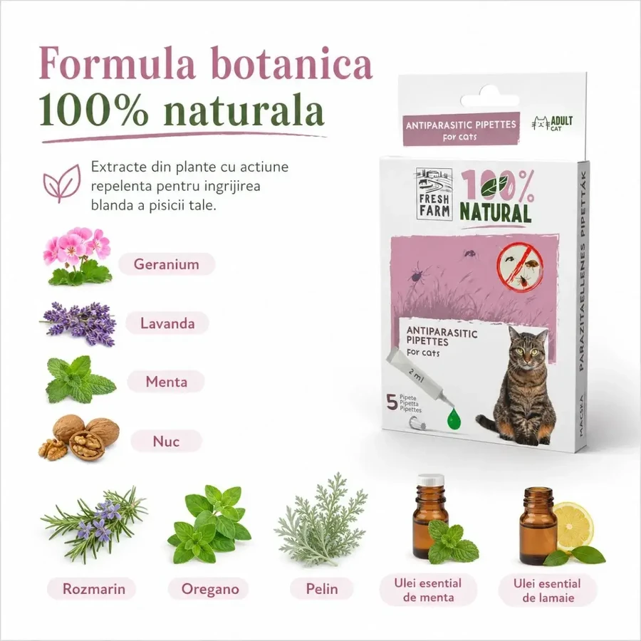 FRESH FARM, vermifuge externe naturel pour chat, pipette répulsive, 2ml x 5pcs