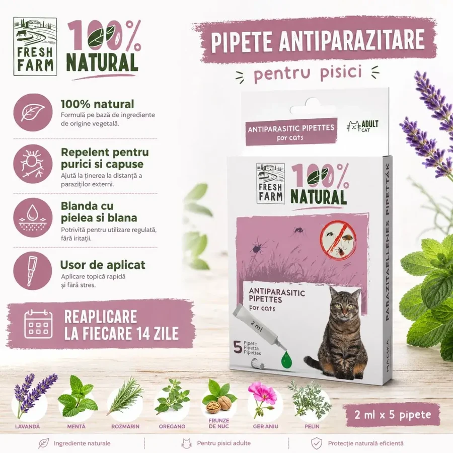 FRESH FARM, vermifuge externe naturel pour chat, pipette répulsive, 2ml x 5pcs
