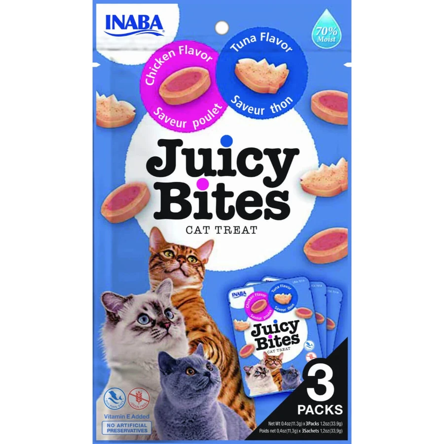 INABA Churu Juicy Bites, Tonijn en Kip, granenvrij zakje voor kattenbeloning, semi-klein, 33.9g