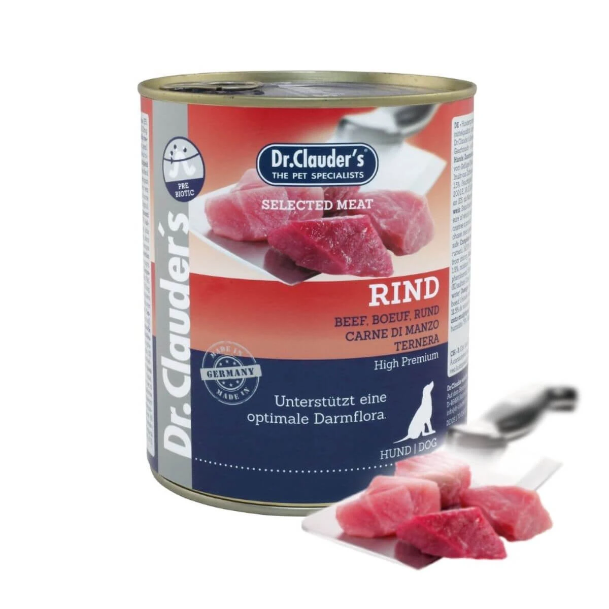 DR. CLAUDER'S Selected Meat, XS-XL, Rindfleisch in Dosen, getreidefrei, feuchtes Hundefutter, (im eigenen Saft), 800g