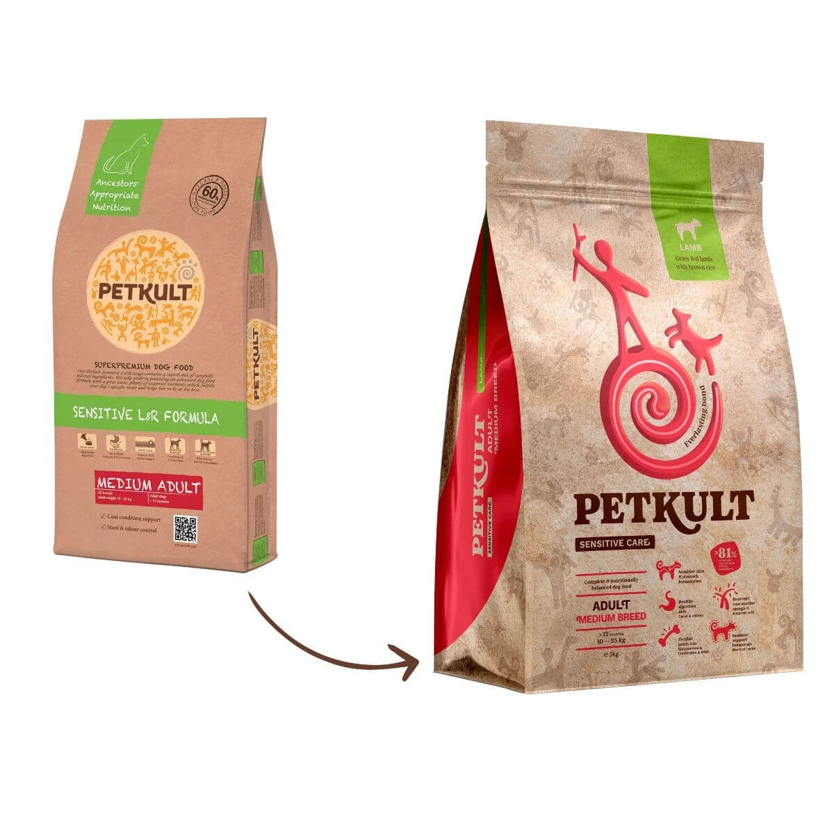 PETKULT Sensitive Care Adult Medium Breed, M, Lamm und brauner Reis, Trockenfutter Hunde, Allergien, 3kg