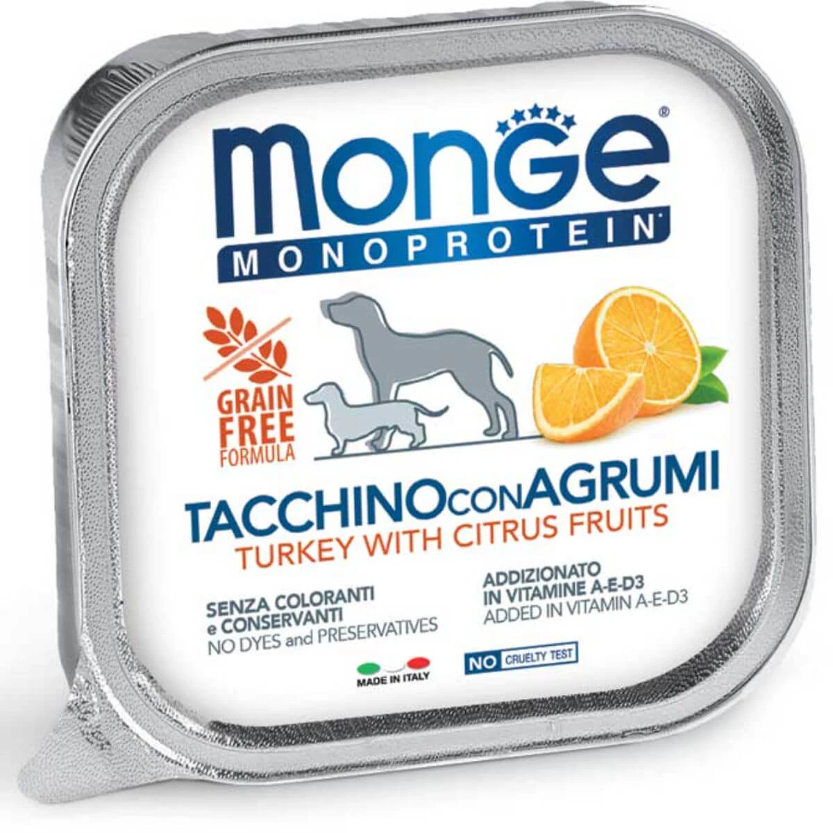 MONGE Monoprotein, XS-XL, Truthahn und Früchte, getreidefreies Nassfutter für Hunde mit einem Protein, (Pastete), 150g