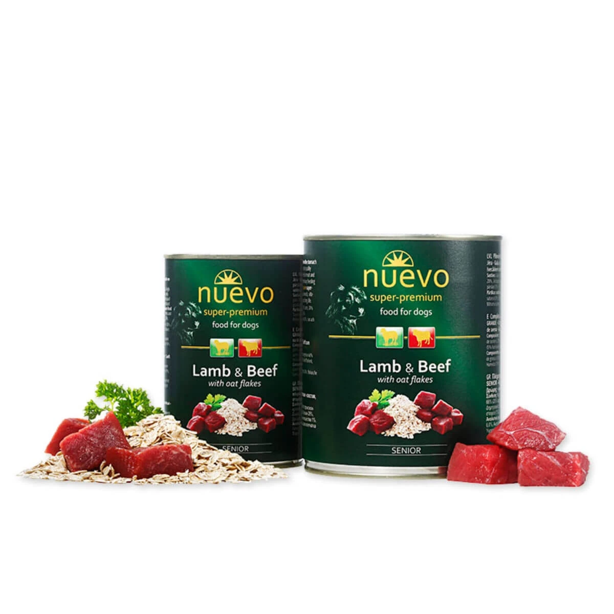 NUEVO Lamm, Rind und Haferflocken, XS-XL, Nassfutter in Dosen für ältere Hunde, (Pastete), 800g