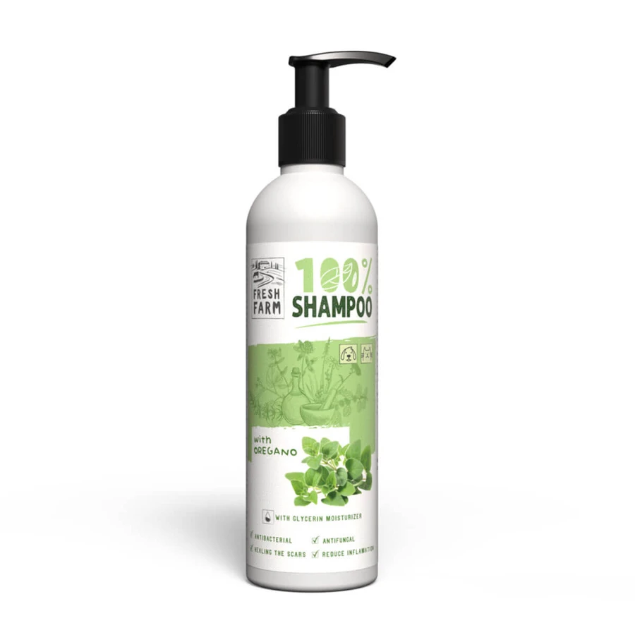 FRESH FARM Origan, XS-XL, shampooing pour chiens, antibactérien / antifongique, flacon, 250ml
