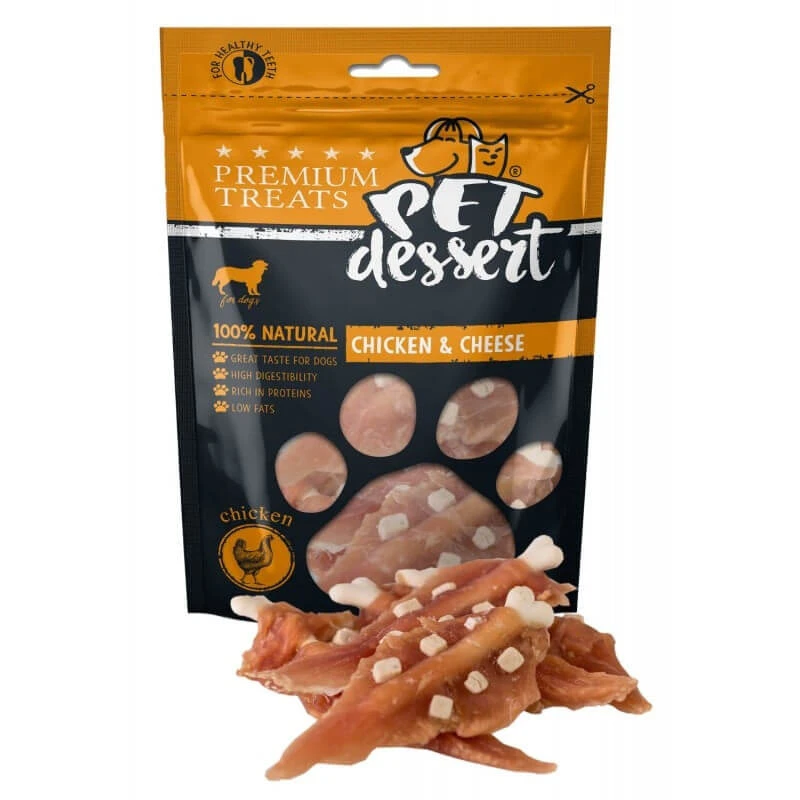 PET'S DESSERT, XS-XL, Huhn und Käse, getreidefreier Belohnungsbeutel für Hunde, 80g